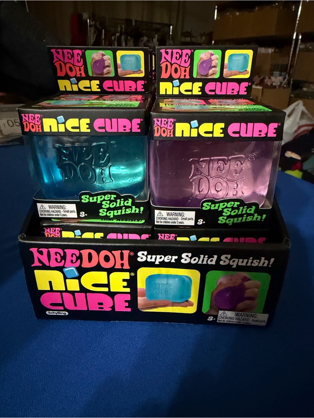 Needoh Nice Cube Squish Toy Set Green & Purple NWT